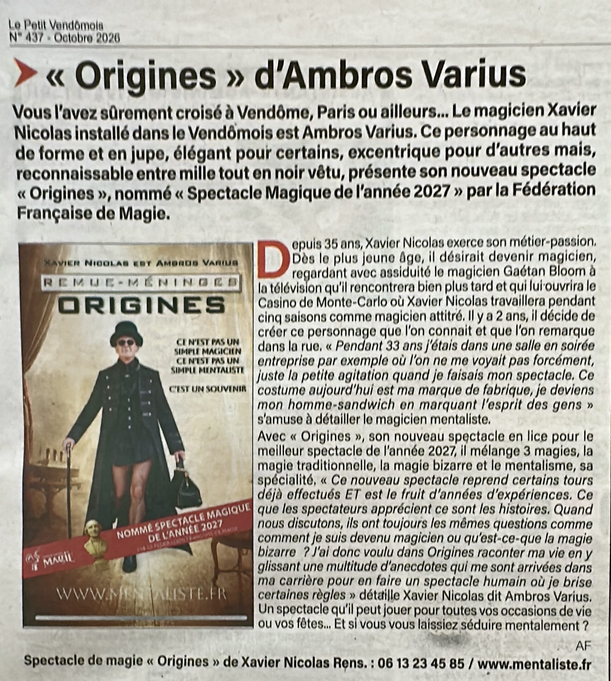 Article de presse dans le Petit Vendomois - Octobre 2026