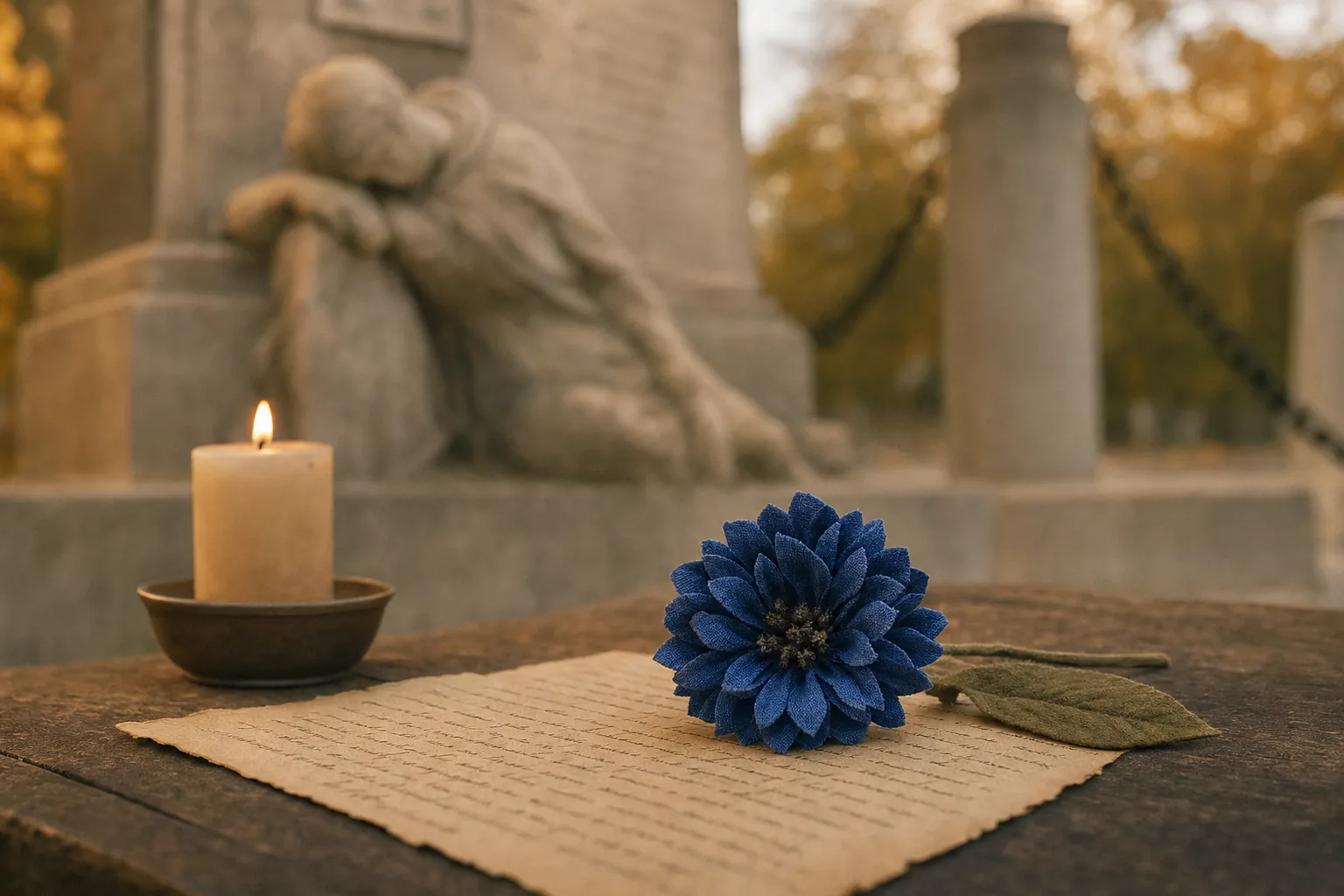 Bleuet de France et bougie en hommage au 11 novembre 1918, symbole de l’Armistice