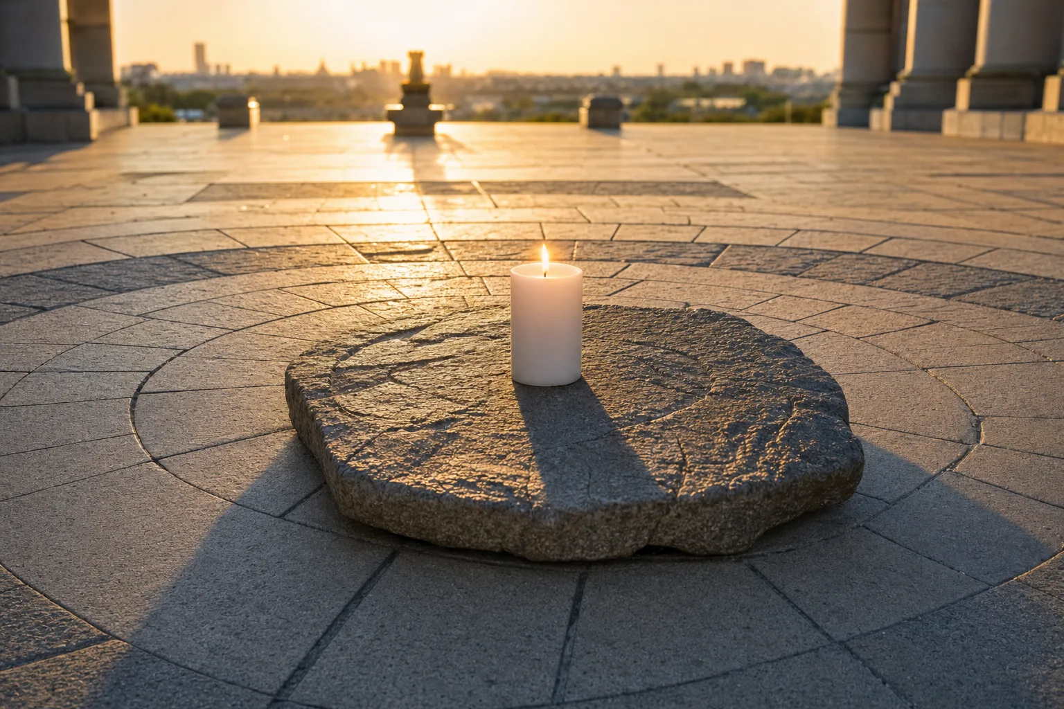 Bougie allumée sur pavés au crépuscule, symbole de la Journée mondiale du refus de la misère