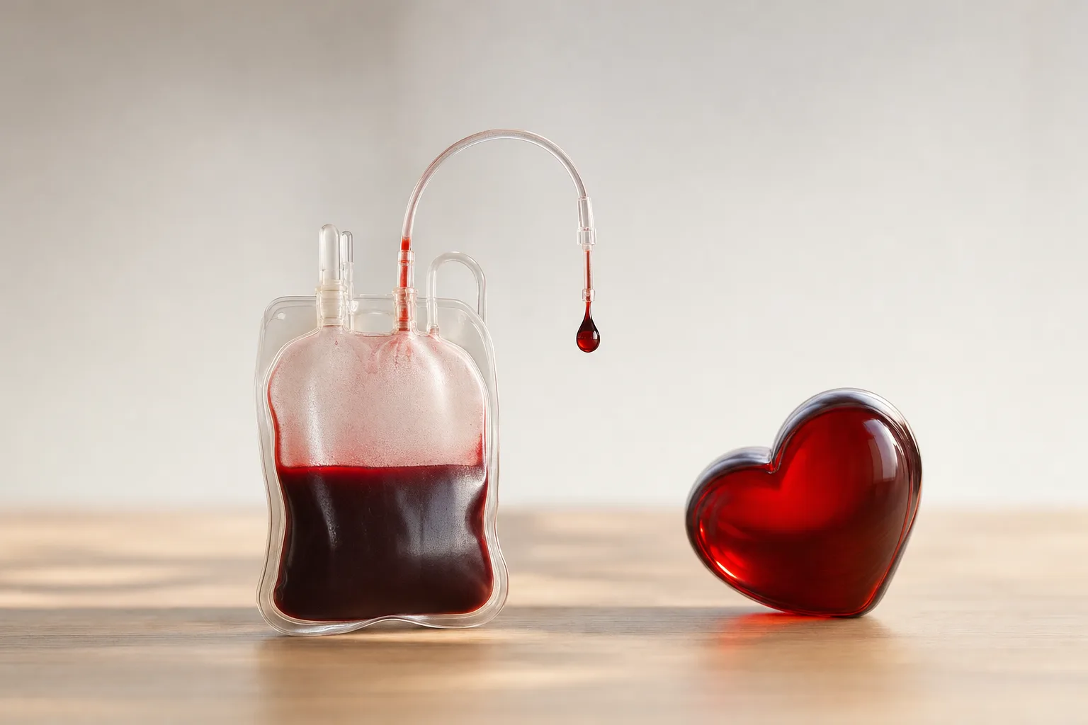 Poche de don du sang et goutte rouge symbolisant la Journée mondiale des donneurs de sang