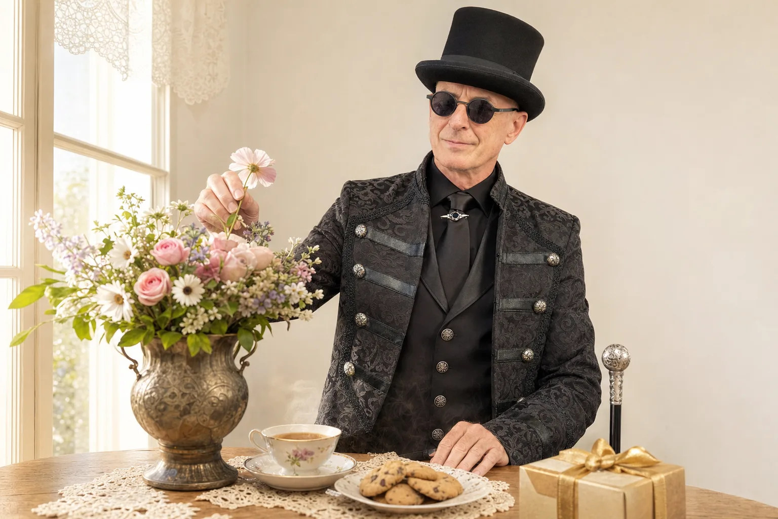 Table fleurie et biscuits pour la Fête des grands-mères, ambiance chaleureuse et printanière, avec Ambros Varius