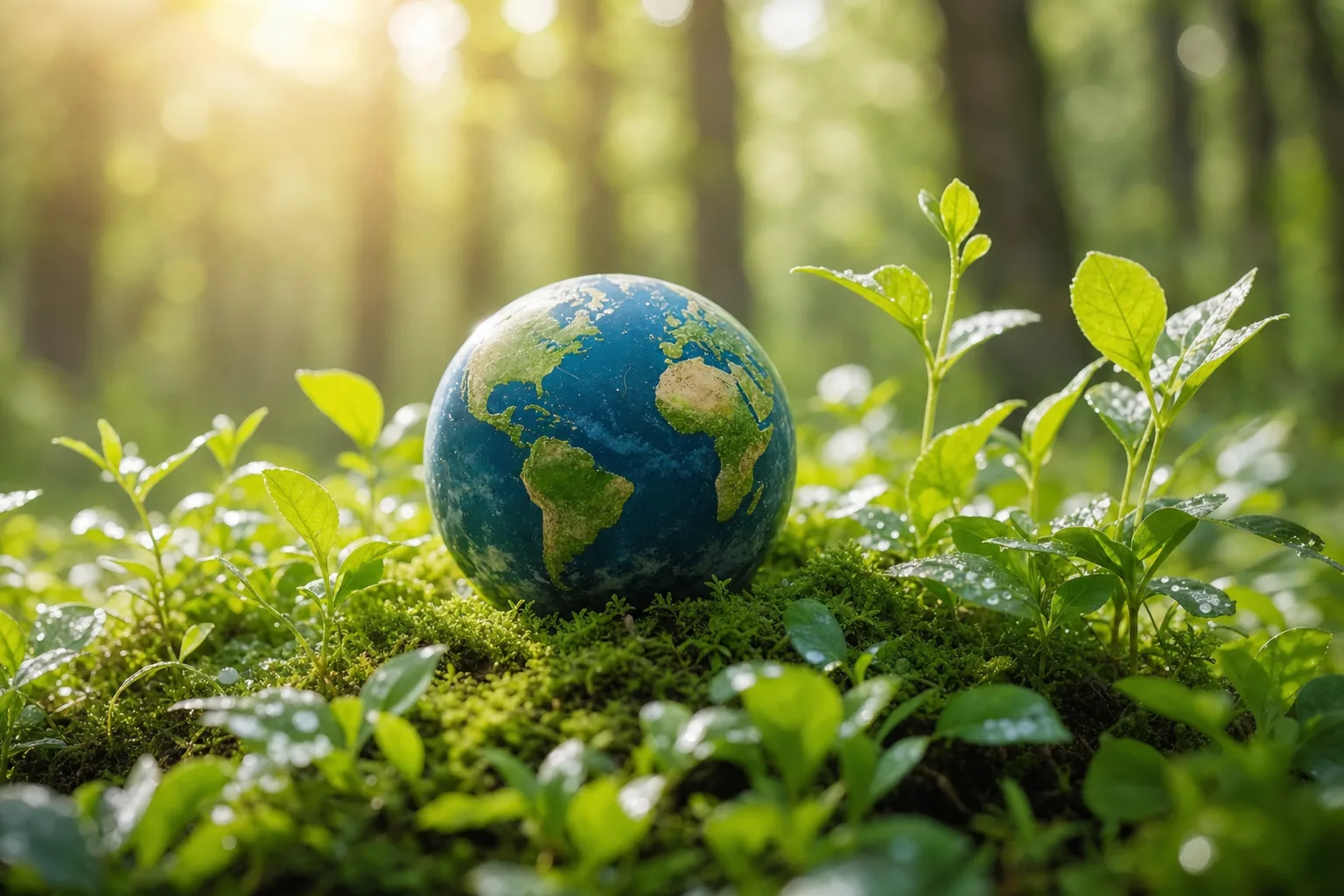 Globe terrestre sur mousse verte symbolisant le Jour de la Terre et la nature