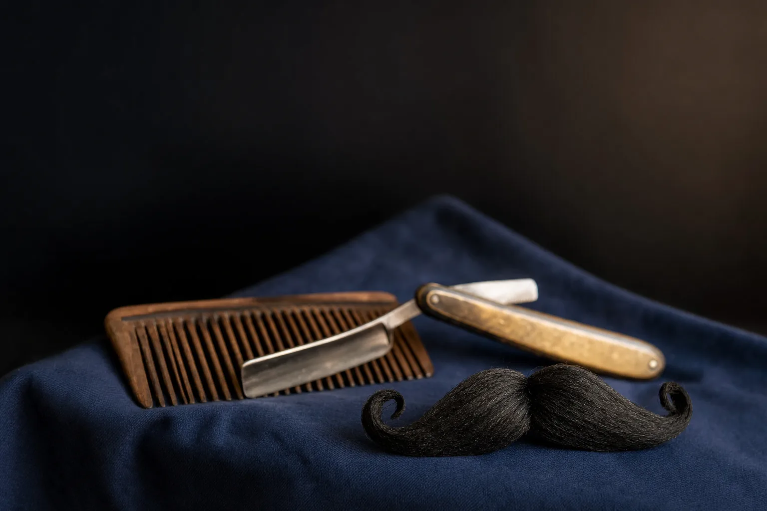 Moustache postiche et accessoires de rasage symbolisant Movember, sensibilisation à la santé des hommes